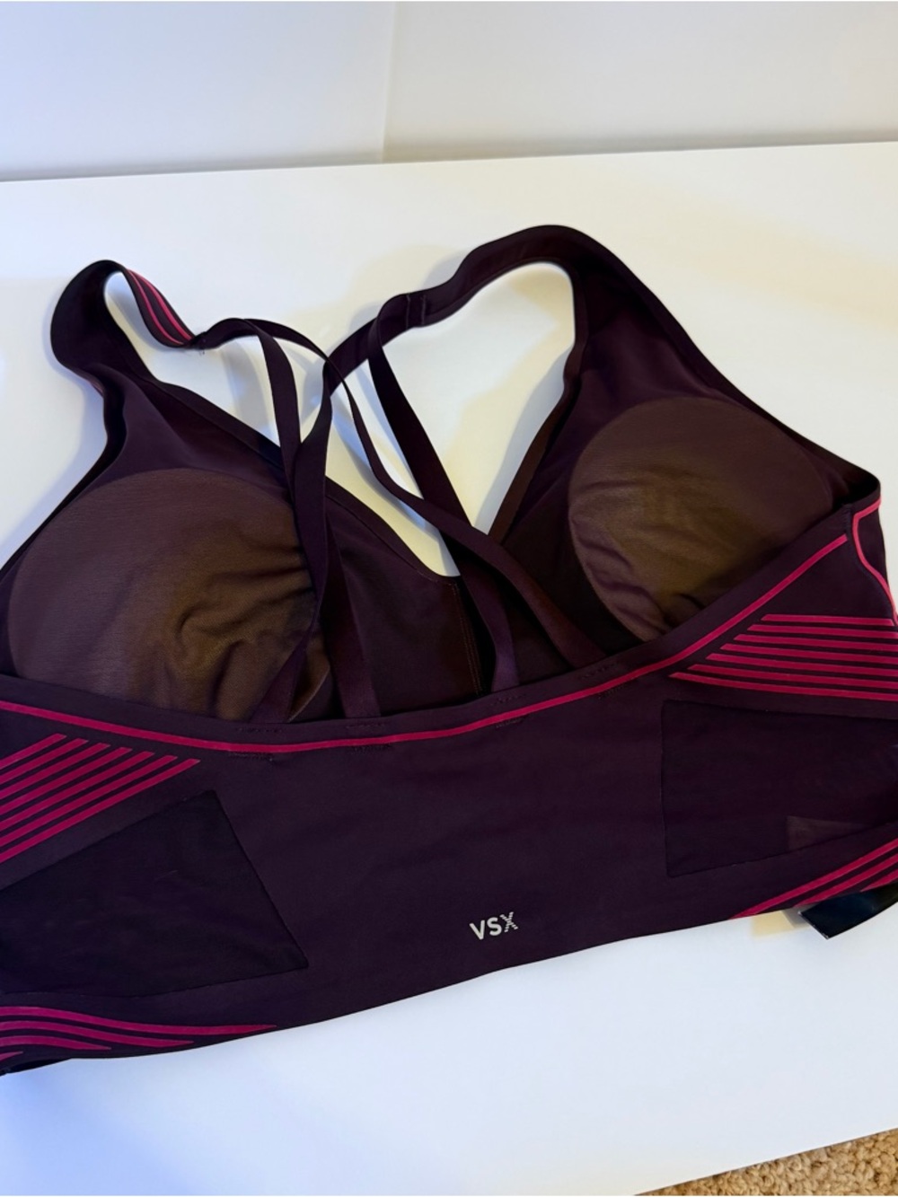 VSX Plum Sports Bra with Pink Velvet Trim - Picture 3 of 4